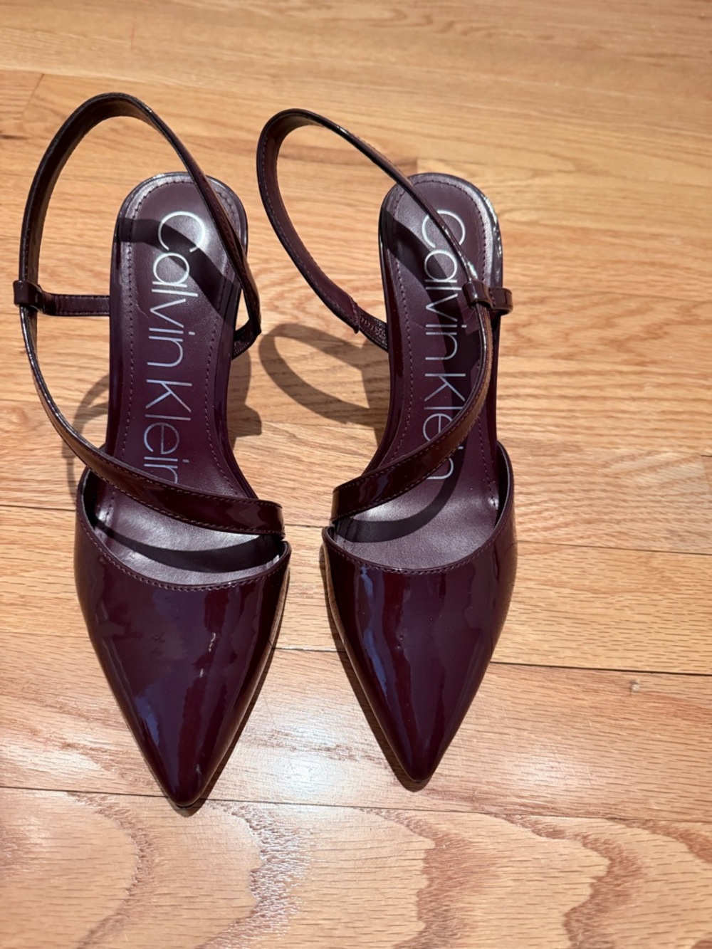 Calvin Klein Burgundy Patent Pointed-Toe Slingback Heels